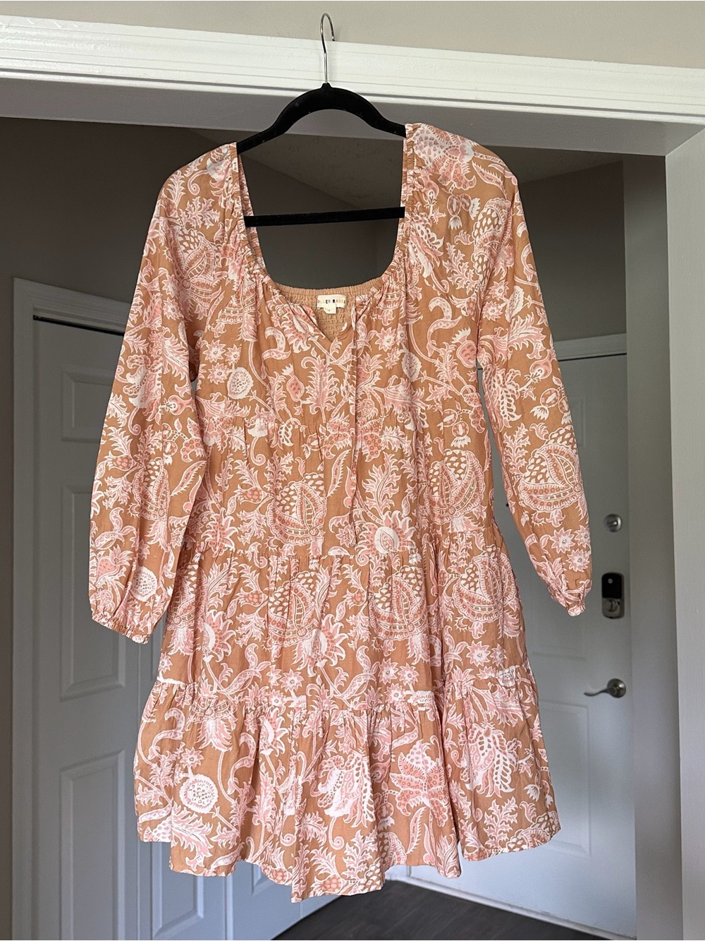 Roller Rabbit Peach Paisley Tiered Mini Dress Tan Burnt Orange Size S